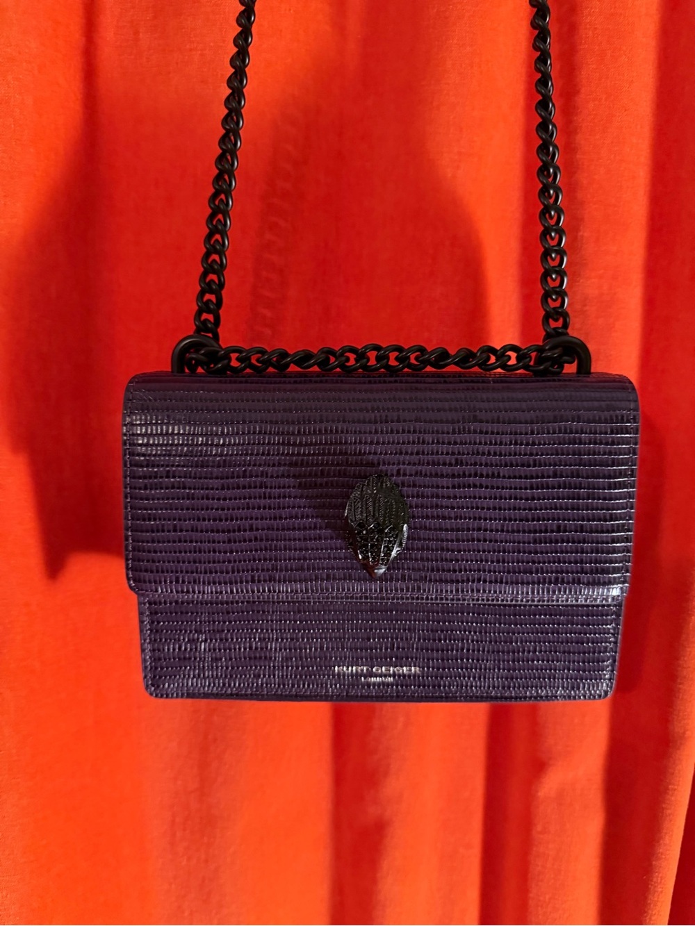 Kurt Geiger Deep Purple Lizard-Embossed Chain Shoulder Bag - Picture 2 of 11